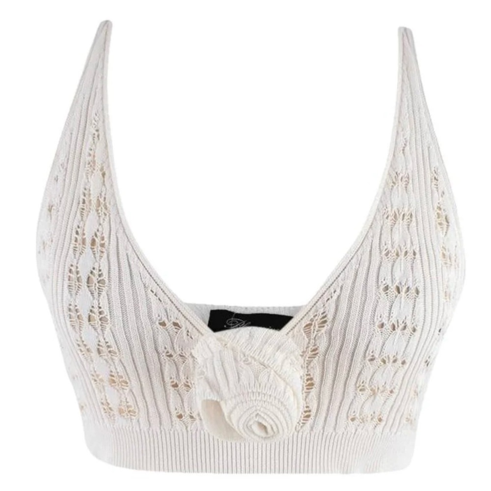 Blumarine Cream Knit Bralette with Floral Accent